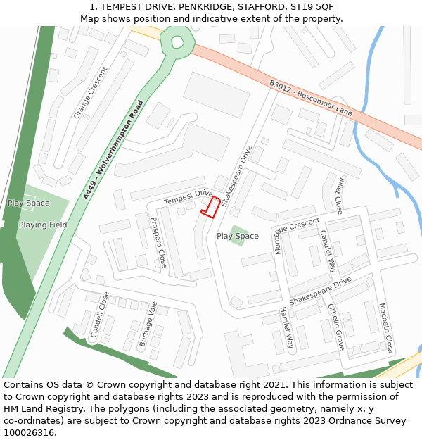 1, TEMPEST DRIVE, PENKRIDGE, STAFFORD, ST19 5QF: Location map and indicative extent of plot