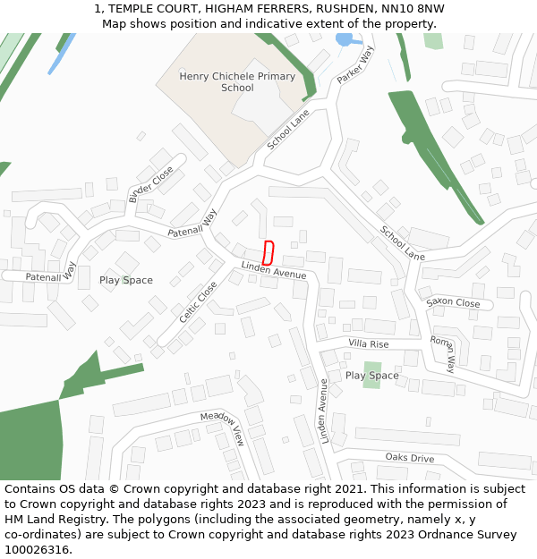 1, TEMPLE COURT, HIGHAM FERRERS, RUSHDEN, NN10 8NW: Location map and indicative extent of plot