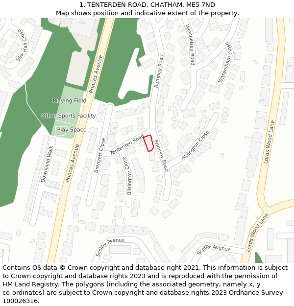 1, TENTERDEN ROAD, CHATHAM, ME5 7ND: Location map and indicative extent of plot