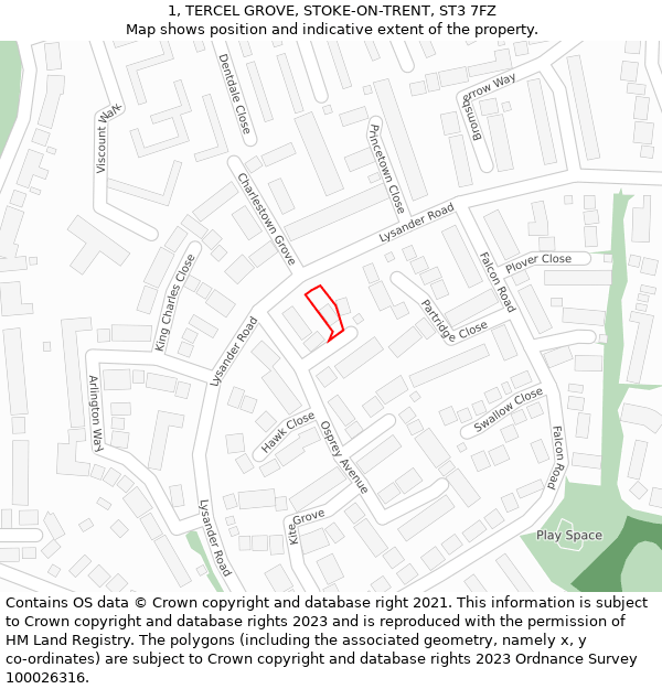 1, TERCEL GROVE, STOKE-ON-TRENT, ST3 7FZ: Location map and indicative extent of plot