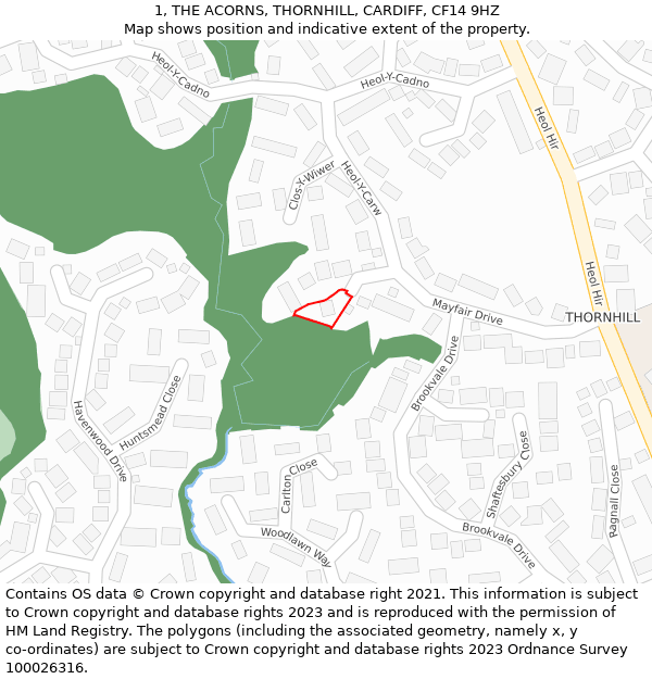 1, THE ACORNS, THORNHILL, CARDIFF, CF14 9HZ: Location map and indicative extent of plot