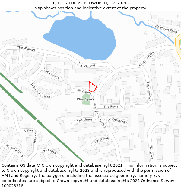 1, THE ALDERS, BEDWORTH, CV12 0NU: Location map and indicative extent of plot