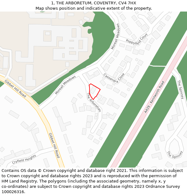 1, THE ARBORETUM, COVENTRY, CV4 7HX: Location map and indicative extent of plot