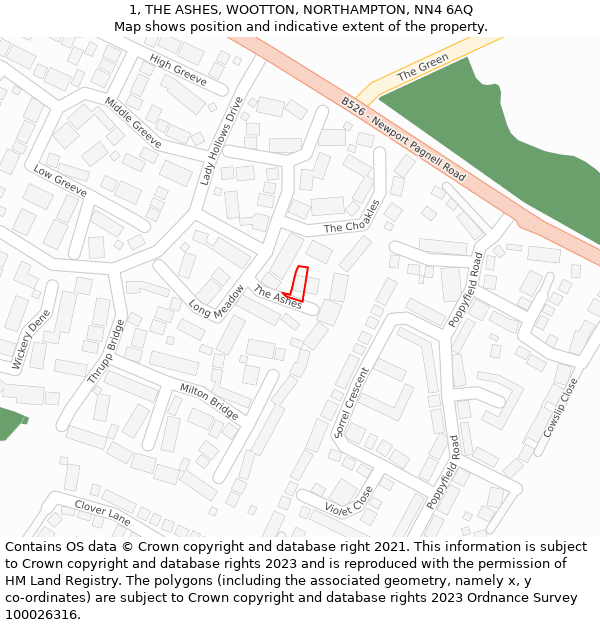 1, THE ASHES, WOOTTON, NORTHAMPTON, NN4 6AQ: Location map and indicative extent of plot