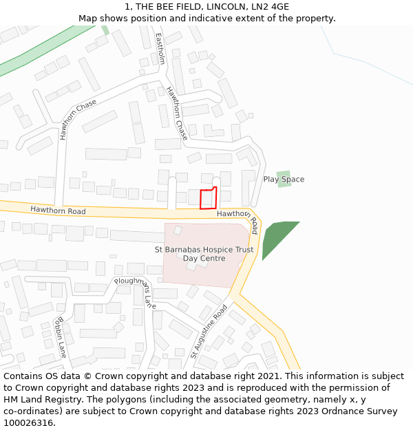 1, THE BEE FIELD, LINCOLN, LN2 4GE: Location map and indicative extent of plot