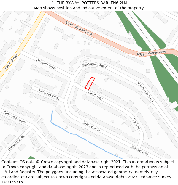 1, THE BYWAY, POTTERS BAR, EN6 2LN: Location map and indicative extent of plot