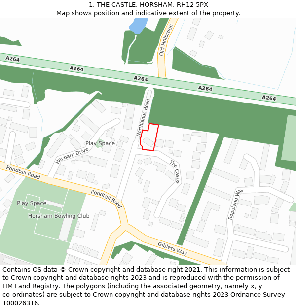 1, THE CASTLE, HORSHAM, RH12 5PX: Location map and indicative extent of plot