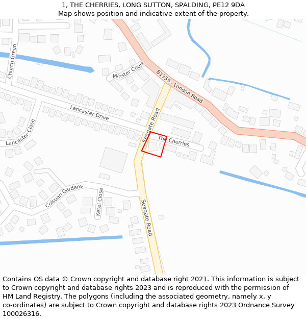 1, THE CHERRIES, LONG SUTTON, SPALDING, PE12 9DA: Location map and indicative extent of plot