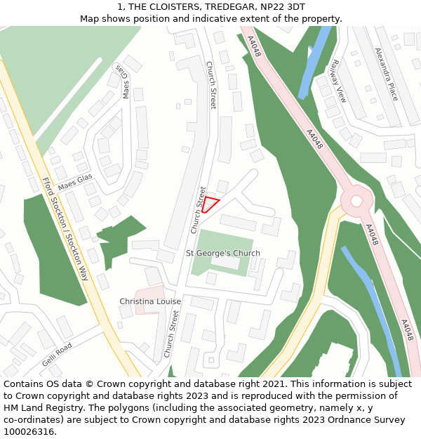 1, THE CLOISTERS, TREDEGAR, NP22 3DT: Location map and indicative extent of plot