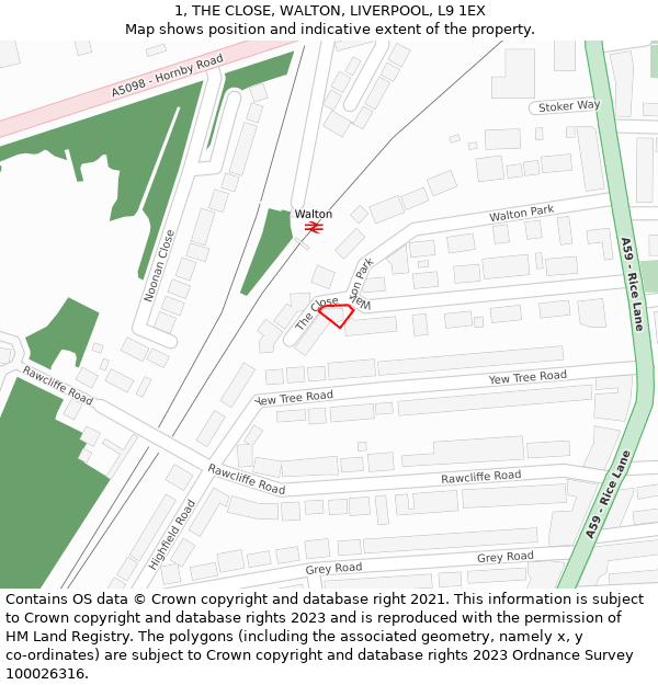 1, THE CLOSE, WALTON, LIVERPOOL, L9 1EX: Location map and indicative extent of plot