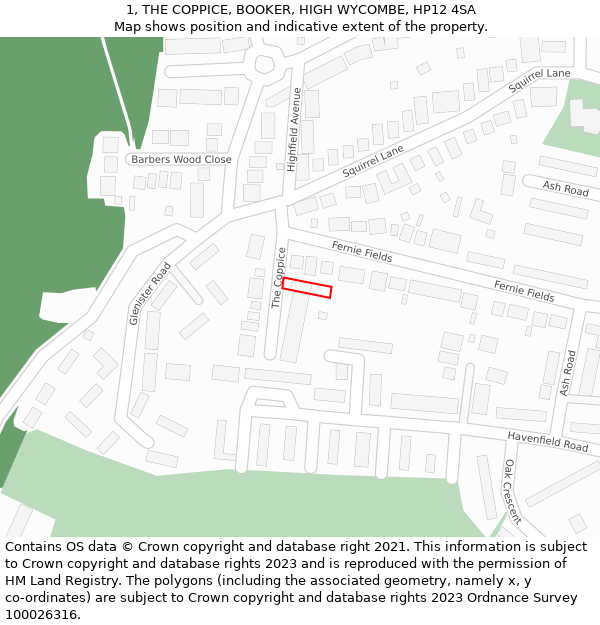 1, THE COPPICE, BOOKER, HIGH WYCOMBE, HP12 4SA: Location map and indicative extent of plot