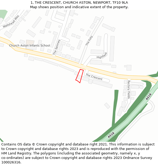 1, THE CRESCENT, CHURCH ASTON, NEWPORT, TF10 9LA: Location map and indicative extent of plot