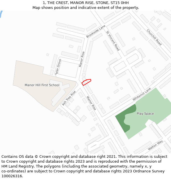 1, THE CREST, MANOR RISE, STONE, ST15 0HH: Location map and indicative extent of plot