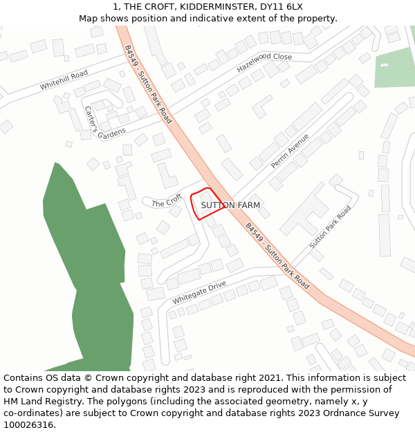 1, THE CROFT, KIDDERMINSTER, DY11 6LX: Location map and indicative extent of plot