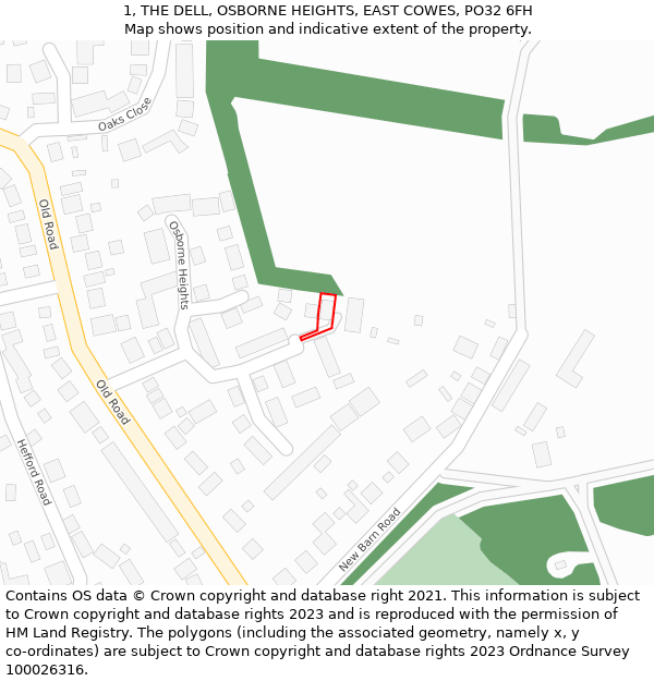 1, THE DELL, OSBORNE HEIGHTS, EAST COWES, PO32 6FH: Location map and indicative extent of plot