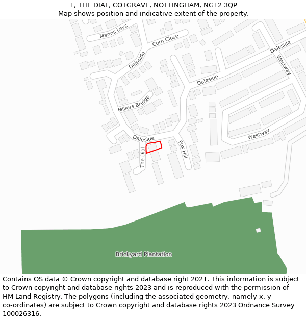 1, THE DIAL, COTGRAVE, NOTTINGHAM, NG12 3QP: Location map and indicative extent of plot