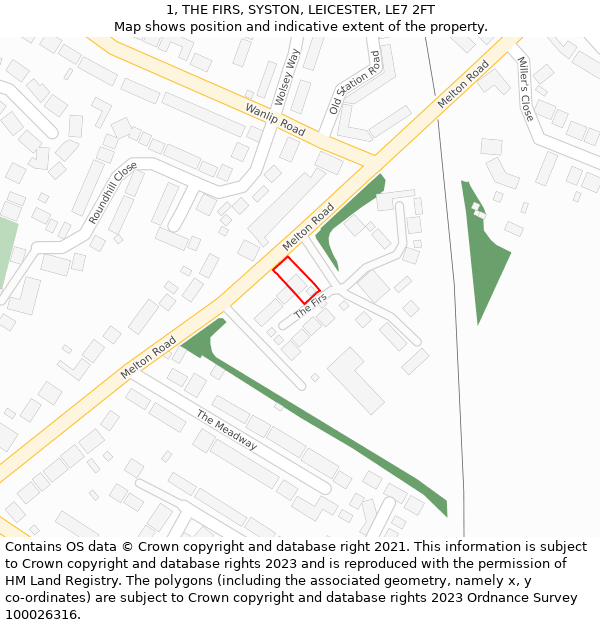 1, THE FIRS, SYSTON, LEICESTER, LE7 2FT: Location map and indicative extent of plot