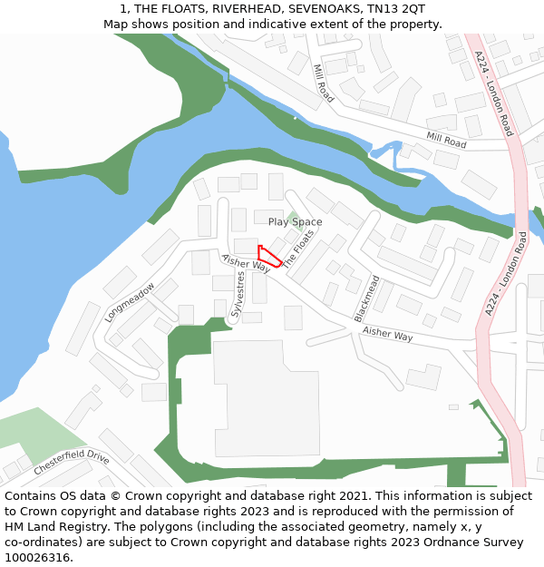 1, THE FLOATS, RIVERHEAD, SEVENOAKS, TN13 2QT: Location map and indicative extent of plot