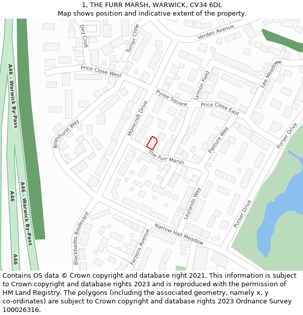 1, THE FURR MARSH, WARWICK, CV34 6DL: Location map and indicative extent of plot