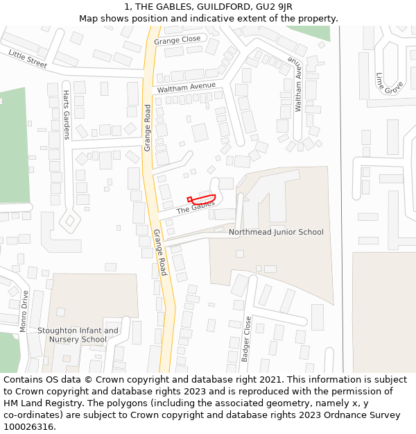 1, THE GABLES, GUILDFORD, GU2 9JR: Location map and indicative extent of plot