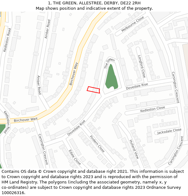 1, THE GREEN, ALLESTREE, DERBY, DE22 2RH: Location map and indicative extent of plot