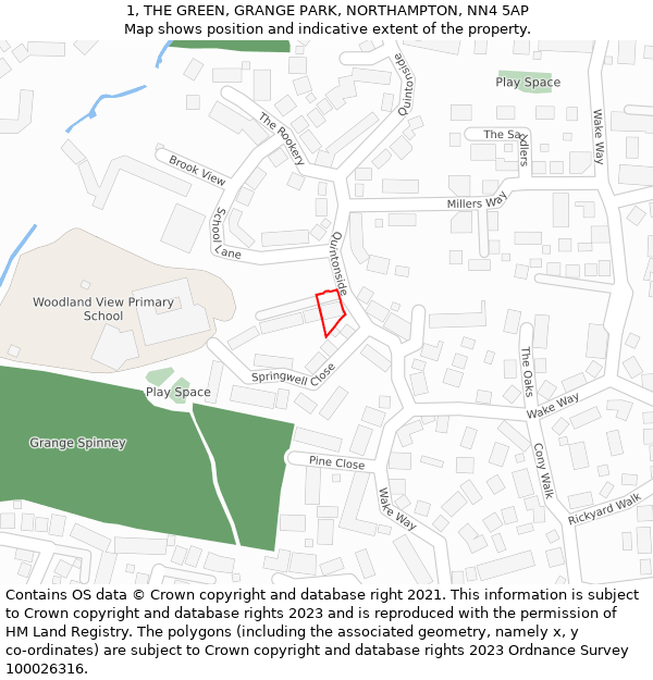 1, THE GREEN, GRANGE PARK, NORTHAMPTON, NN4 5AP: Location map and indicative extent of plot