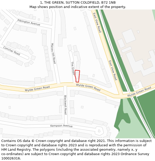 1, THE GREEN, SUTTON COLDFIELD, B72 1NB: Location map and indicative extent of plot