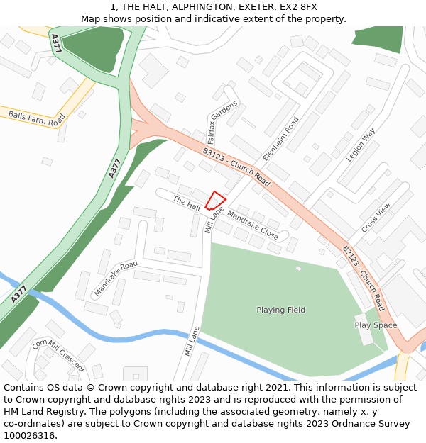 1, THE HALT, ALPHINGTON, EXETER, EX2 8FX: Location map and indicative extent of plot