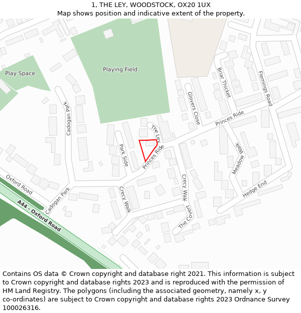 1, THE LEY, WOODSTOCK, OX20 1UX: Location map and indicative extent of plot