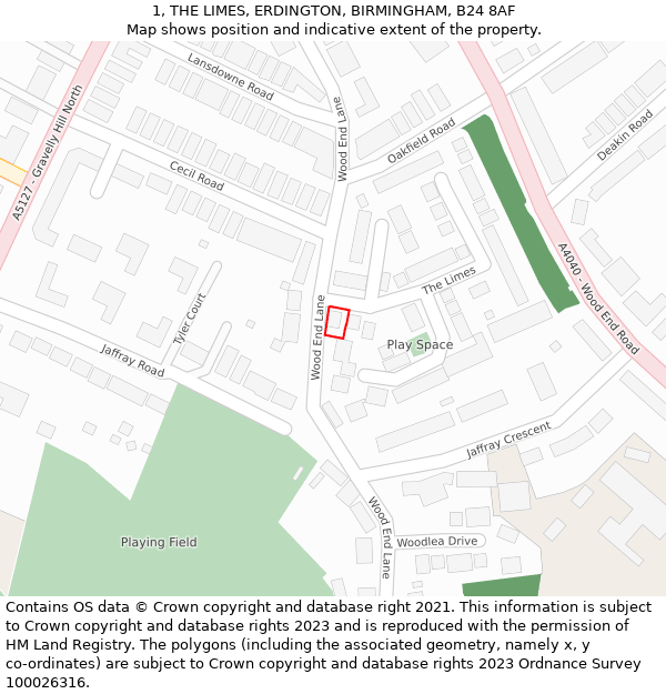 1, THE LIMES, ERDINGTON, BIRMINGHAM, B24 8AF: Location map and indicative extent of plot