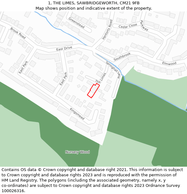 1, THE LIMES, SAWBRIDGEWORTH, CM21 9FB: Location map and indicative extent of plot