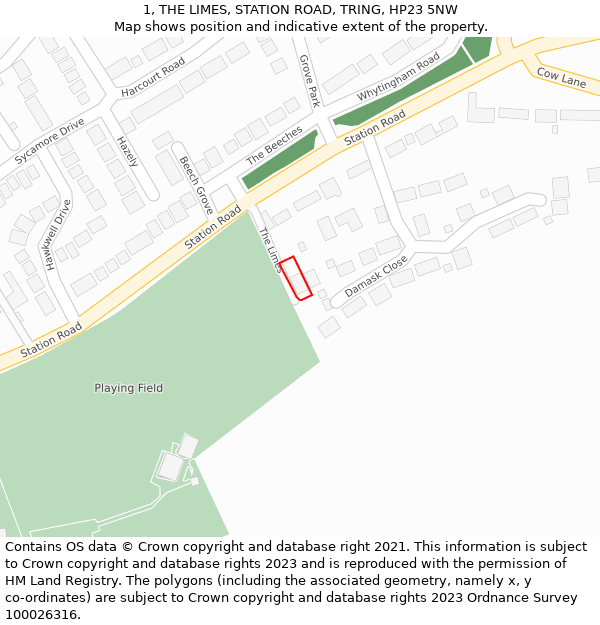 1, THE LIMES, STATION ROAD, TRING, HP23 5NW: Location map and indicative extent of plot