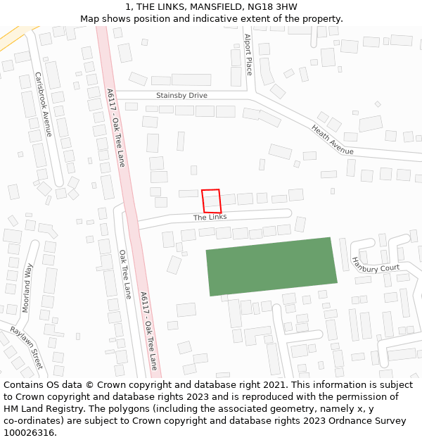 1, THE LINKS, MANSFIELD, NG18 3HW: Location map and indicative extent of plot