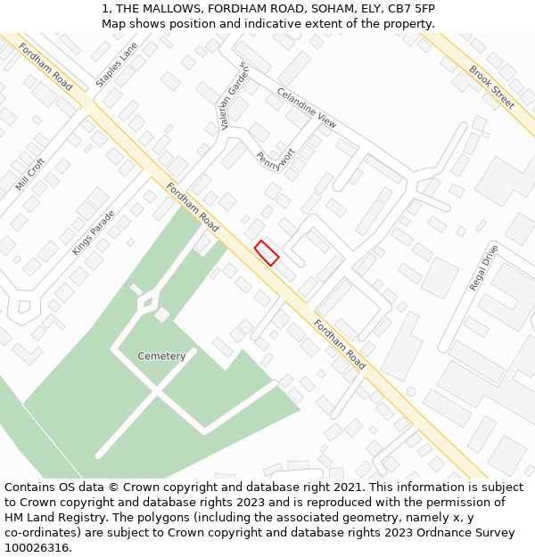 1, THE MALLOWS, FORDHAM ROAD, SOHAM, ELY, CB7 5FP: Location map and indicative extent of plot