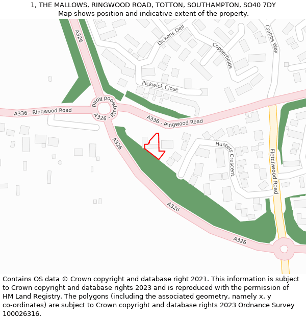 1, THE MALLOWS, RINGWOOD ROAD, TOTTON, SOUTHAMPTON, SO40 7DY: Location map and indicative extent of plot