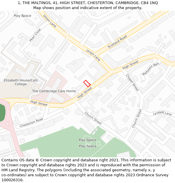 1, THE MALTINGS, 41, HIGH STREET, CHESTERTON, CAMBRIDGE, CB4 1NQ: Location map and indicative extent of plot