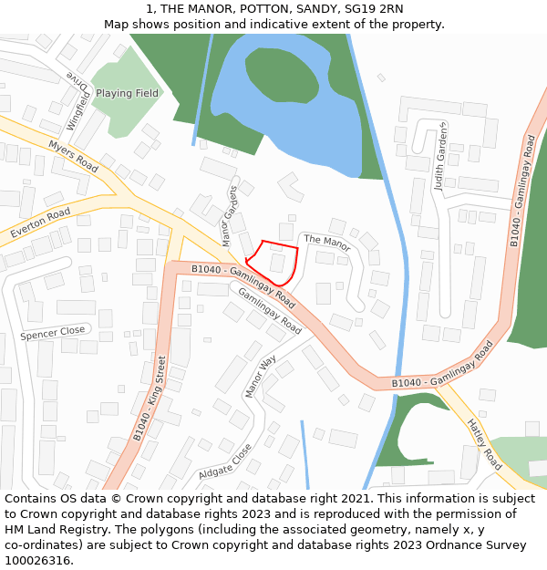 1, THE MANOR, POTTON, SANDY, SG19 2RN: Location map and indicative extent of plot