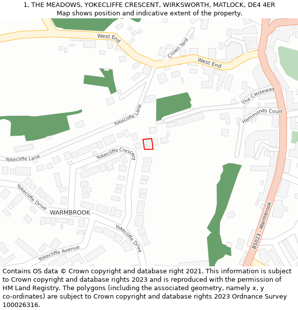 1, THE MEADOWS, YOKECLIFFE CRESCENT, WIRKSWORTH, MATLOCK, DE4 4ER: Location map and indicative extent of plot