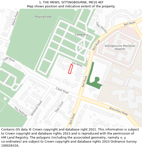 1, THE MEWS, SITTINGBOURNE, ME10 4EF: Location map and indicative extent of plot