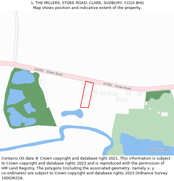 1, THE MILLERS, STOKE ROAD, CLARE, SUDBURY, CO10 8HG: Location map and indicative extent of plot