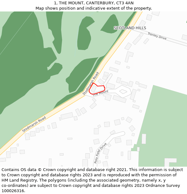 1, THE MOUNT, CANTERBURY, CT3 4AN: Location map and indicative extent of plot