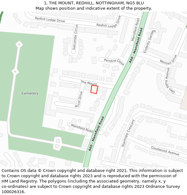 1, THE MOUNT, REDHILL, NOTTINGHAM, NG5 8LU: Location map and indicative extent of plot