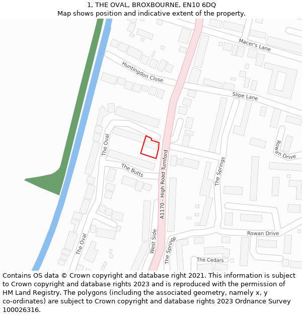 1, THE OVAL, BROXBOURNE, EN10 6DQ: Location map and indicative extent of plot
