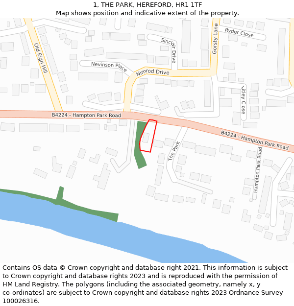 1, THE PARK, HEREFORD, HR1 1TF: Location map and indicative extent of plot