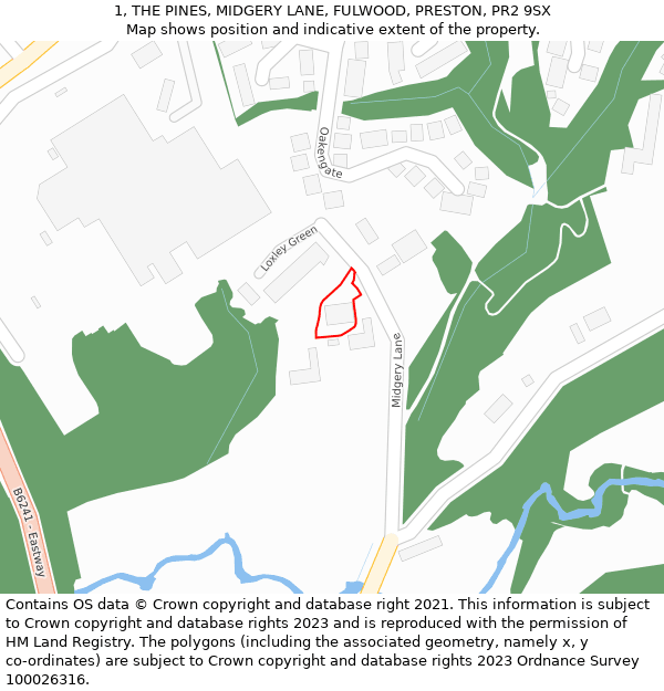 1, THE PINES, MIDGERY LANE, FULWOOD, PRESTON, PR2 9SX: Location map and indicative extent of plot