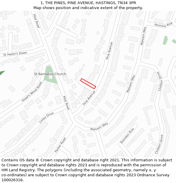 1, THE PINES, PINE AVENUE, HASTINGS, TN34 3PR: Location map and indicative extent of plot