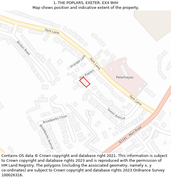1, THE POPLARS, EXETER, EX4 9HH: Location map and indicative extent of plot