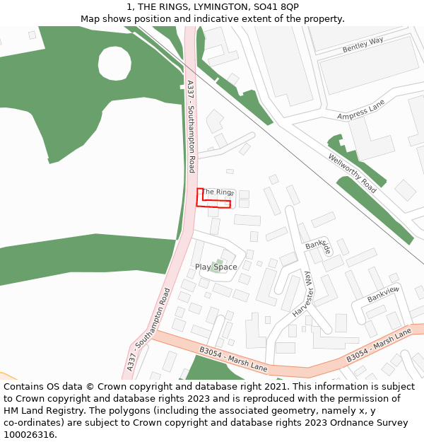 1, THE RINGS, LYMINGTON, SO41 8QP: Location map and indicative extent of plot