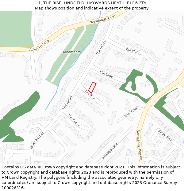 1, THE RISE, LINDFIELD, HAYWARDS HEATH, RH16 2TA: Location map and indicative extent of plot