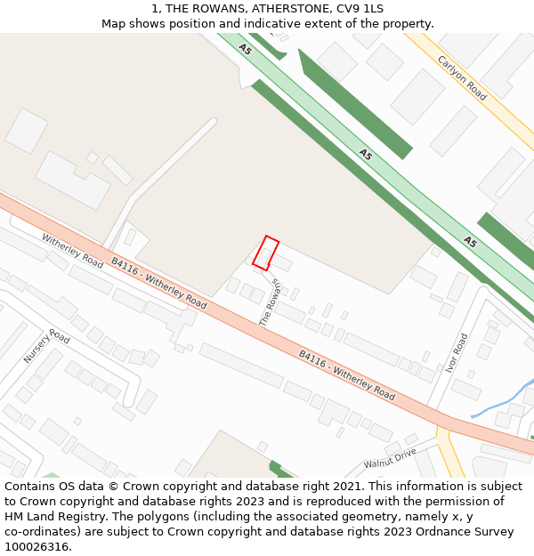 1, THE ROWANS, ATHERSTONE, CV9 1LS: Location map and indicative extent of plot